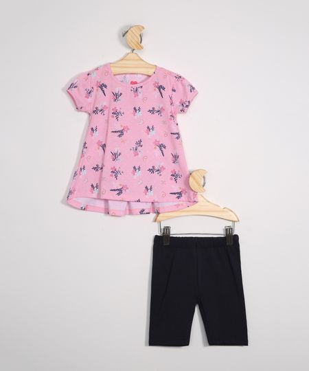 Conjunto-Infantil-de-Blusa-Manga-Curta-Estampada-Floral-Rosa---Bermuda-Ciclista-Preto-9976910-Preto_1