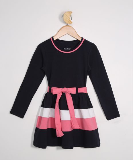 Vestido-Infantil-com-Recorte-e-Faixa-para-Amarrar-Manga-Longa-Azul-Marinho-9979994-Azul_Marinho_1