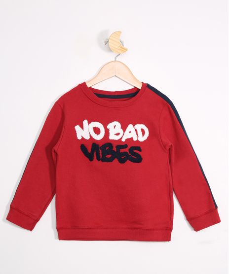 Blusa-Infantil-de-Moletom--No-Bad-Vibes--com-Faixa-Lateral-Vermelha-9978226-Vermelho_1
