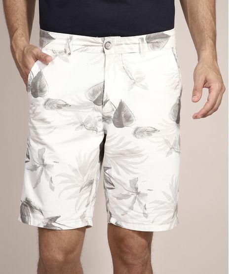 Bermuda-Chino-Reta-de-Sarja-Estampada-de-Folhagem-Off-White-9980472-Off_White_1