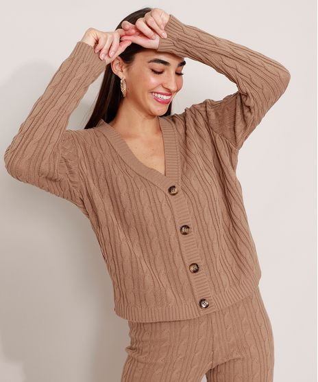 Cardigan-Amplo-de-Trico-Texturizado-Tranca-Decote-V-Mindset-Bege-Escuro-9990361-Bege_Escuro_1