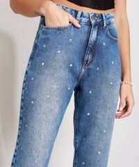 Calca-Jeans-Feminina-Reta-Cintura-Super-Alta-com-Tachas-Azul-Medio-9988929-Azul_Medio_4