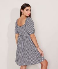 Vestido-de-Algodao-Estampado-Xadrez-Vichy-Curto-Manga-Bufante-Mindset-Preto-9989267-Preto_2