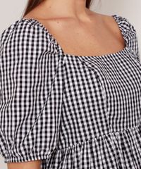 Vestido-de-Algodao-Estampado-Xadrez-Vichy-Curto-Manga-Bufante-Mindset-Preto-9989267-Preto_4