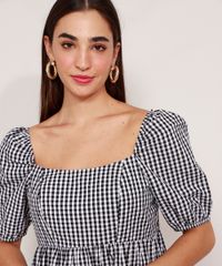 Vestido-de-Algodao-Estampado-Xadrez-Vichy-Curto-Manga-Bufante-Mindset-Preto-9989267-Preto_5