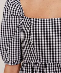 Vestido-de-Algodao-Estampado-Xadrez-Vichy-Curto-Manga-Bufante-Mindset-Preto-9989267-Preto_6