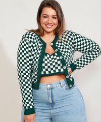 Cardigan-de-Trico-Feminino-Plus-Size-Mindset-Cropped-Estampado-Xadrez-Vichy-Decote-Redondo-Verde-Escuro-9993264-Verde_Escuro_1