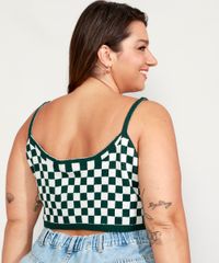 Top-Cropped-de-Trico-Feminino-Plus-Size-Mindset-Estampado-Xadrez-Vichy-Alca-Fina-Decote-Redondo-Verde-Escuro-9993260-Verde_Escuro_2