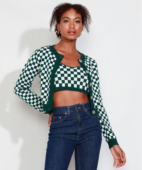 Cardigan-de-Trico-Feminino-Mindset-Cropped-Estampado-Xadrez-Vichy-Decote-Redondo-Verde-Escuro-9993263-Verde_Escuro_1