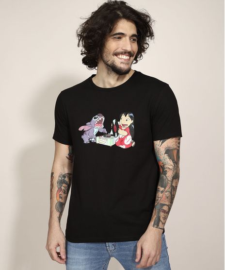 Camiseta-de-Algodao-Lilo-e-Stitch-Manga-Curta-Gola-Careca-Preta-9987614-Preto_1