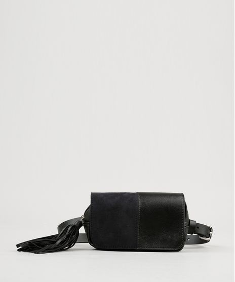 Pochete-Feminina-com-Suede-e-Tassel-Preta-9167659-Preto_1