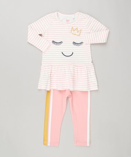 Conjunto-Infantil-de-Vestido-Listrado-Divertido-Off-White-Manga-Longa---Calca-Legging-com-Listra-Lateral-em-Algodao---Sustentavel-Rosa-9155370-Rosa_1