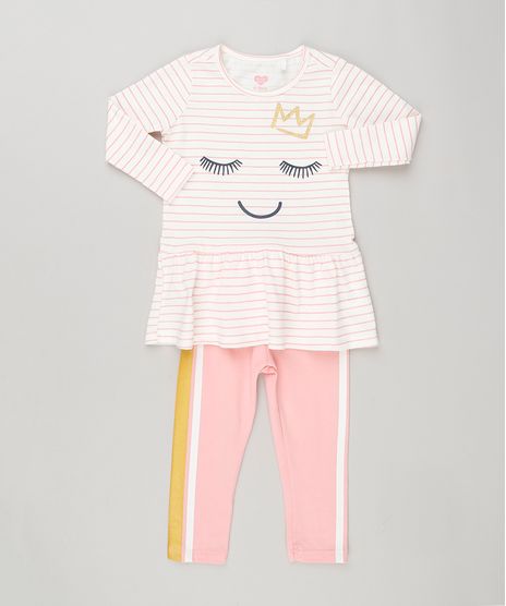 Conjunto-Infantil-de-Vestido-Listrado-Divertido-Off-White-Manga-Longa---Calca-Legging-com-Listra-Lateral-em-Algodao---Sustentavel-Rosa-9155370-Rosa_1