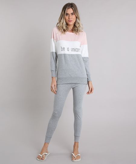 Pijama-Feminino-em-Moletom--Be-a-Unicorn--Manga-Longa-Cinza-Mescla-9122684-Cinza_Mescla_1