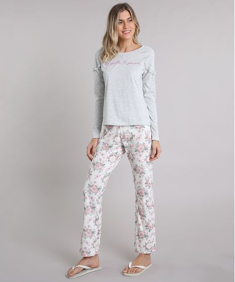 Pijama-Feminino--Be-Gentle-to-Yourself--com-Babado-Manga-Longa-Cinza-Mescla-9122672-Cinza_Mescla_1