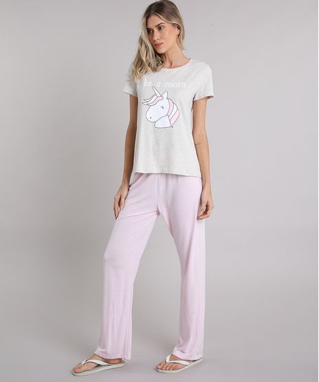 Pijama-Feminino-Unicornio-Manga-Curta-Cinza-Mescla-Claro-9122690-Cinza_Mescla_Claro_1
