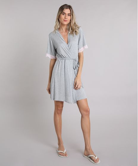 Robe-Feminino-com-Renda-Manga-Curta-Cinza-Mescla-9086353-Cinza_Mescla_1