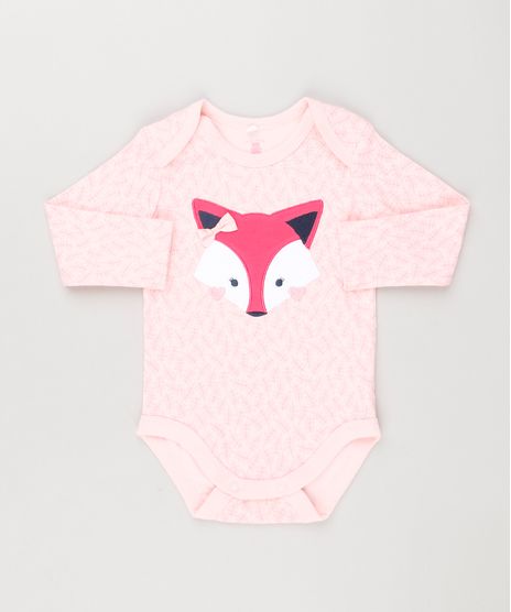Body-Infantil-Estampado-de-Folhas-com-Raposa-Manga-Longa-Decote-Redondo-em-Algodao---Sustentavel-Rosa-Claro-8933876-Rosa_Claro_1