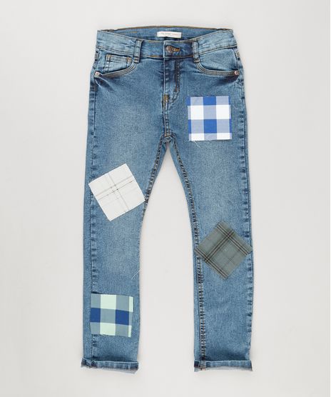 Calca-Jeans-Infantil-com-Retalho-Xadrez-Azul-Medio-9164722-Azul_Medio_1