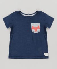 Camiseta-Infantil-com-Bolso-Estampado-Raposa-Manga-Curta-Gola-Careca-em-Algodao---Sustentavel-Azul-Marinho-9133430-Azul_Marinho_1