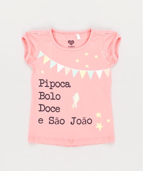 Blusa-Infantil--Pipoca-Bolo-Doce-e-Sao-Joao--Manga-Curta-Decote-Redondo-em-Algodao---Sustentavel-Rosa-9231065-Rosa_1
