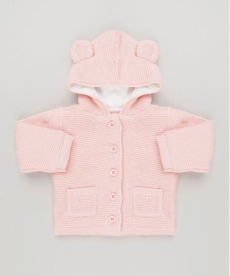 Casaco-Infantil-em-Trico-com-Capuz-de-Orelhinhas-e-Forro-em-Plush-Rosa-8953275-Rosa_1