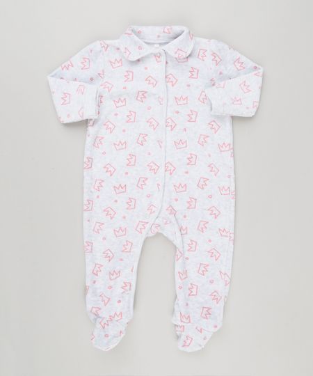 Macacao-Infantil-Estampado-de-Coroas-em-Plush-Manga-Longa-em-Algodao---Sustentavel-Cinza-Mescla-8793788-Cinza_Mescla_1