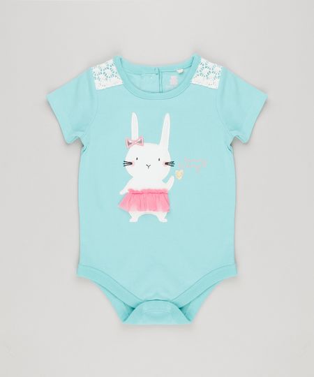 Body-Infantil-Coelho-com-Tule-Manga-Curta-Decote-Redondo-em-Algodao---Sustentavel-Verde-Claro-8935397-Verde_Claro_1