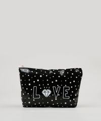 Necessaire-Feminina-Estampada-de-Poas--Love--Preta-9131573-Preto_1
