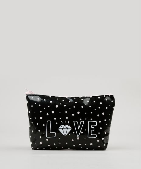 Necessaire-Feminina-Estampada-de-Poas--Love--Preta-9131573-Preto_1