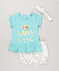 Conjunto-Infantil-de-Blusa--Happy-Baby-Girl--Manga-Curta-Verde---Short-Estampado-de-Coelho---Faixa-de-Cabelo-em-Algodao---Sustentavel-Off-White-8953276-Off_White_1