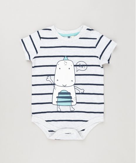 Body-Infantil-Listrado-Dinossauro-Manga-Curta-Gola-Careca-em-Algodao---Sustentavel-Cinza-Mescla-Claro-8942675-Cinza_Mescla_Claro_1