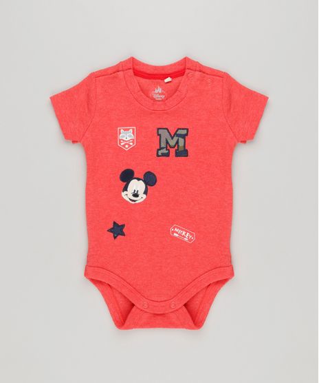 Body-Infantil-Mickey-com-Patches-Manga-Curta-Gola-Careca-em-Algodao---Sustentavel-Vermelho-8942679-Vermelho_1