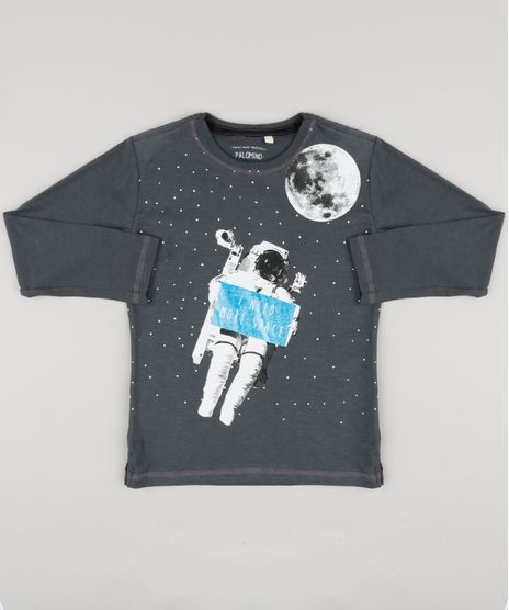 Camiseta-Infantil-Astronauta--I-Need-More-Space--Manga-Longa-Gola-Careca-Chumbo-9183622-Chumbo_1