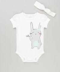 Body-Infantil-com-Estampa-de-Coelho-Manga-Curta-Decote-Redondo---Faixa-de-Cabelo-com-Laco-em-Algodao---Sustentavel-Off-White-8953687-Off_White_1