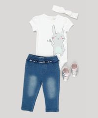 Body-Infantil-com-Estampa-de-Coelho-Manga-Curta-Decote-Redondo---Faixa-de-Cabelo-com-Laco-em-Algodao---Sustentavel-Off-White-8953687-Off_White_3