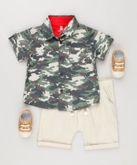 Conjunto-Infantil-de-Camisa-Camuflada-Manga-Curta---Bermuda-com-Bolsos-em-Algodao---Sustentavel-Kaki-8950640-Kaki_3
