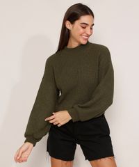 Sueter-Amplo-de-Trico-Gola-Alta-Verde-Escuro-9984713-Verde_Escuro_1