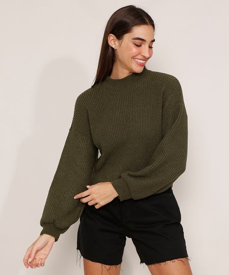 Sueter-Amplo-de-Trico-Gola-Alta-Verde-Escuro-9984713-Verde_Escuro_1