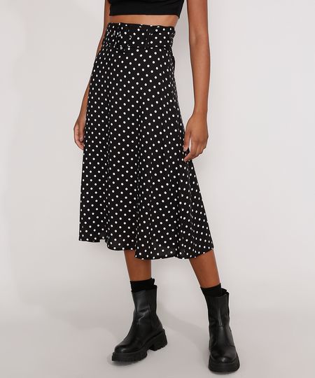 Saia-Evase-de-Viscose-Midi-Estampada-Poa-com-Cinto-Preta-9984250-Preto_1