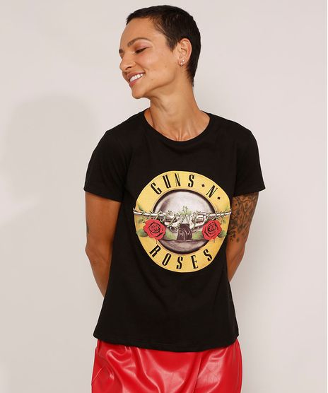 Camiseta-de-Algodao-da-Banda-Guns-N--Roses-Manga-Curta-Decote-Redondo-Preta-9979637-Preto_1
