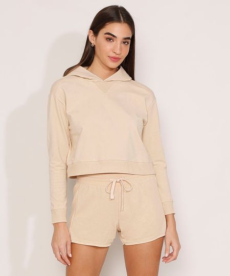 Kit-de-Blusa-Cropped-com-Capuz---Short-de-Moletom-Cintura-Media-Basicos-com-Recorte-Canelado-Bege-9987036-Bege_1
