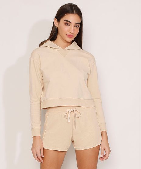 Kit-de-Blusa-Cropped-com-Capuz---Short-de-Moletom-Cintura-Media-Basicos-com-Recorte-Canelado-Bege-9987036-Bege_1
