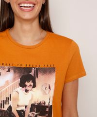 Camiseta-de-Algodao-da-Banda-Queen-Freddie-Mercury--I-Want-to-Break-Free--Manga-Curta-Decote-Redondo-Mostarda-9990829-Mostarda_5