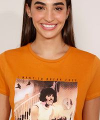 Camiseta-de-Algodao-da-Banda-Queen-Freddie-Mercury--I-Want-to-Break-Free--Manga-Curta-Decote-Redondo-Mostarda-9990829-Mostarda_6