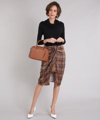 Saia-Feminina-Midi-Xadrez-Acetinada-com-Fenda-Kaki-9197217-Kaki_3
