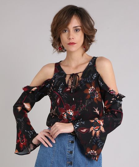 blusa estampada de manga comprida