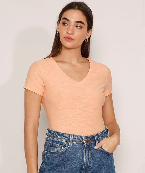 Camiseta-Flame-de-Algodao-Basica-Manga-Curta-Decote-V-Laranja-Claro-8525926-Laranja_Claro_1