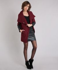 Casaco-Feminino-Longo-Gola-Ampla-em-Feltro-com-Recorte-e-Ziper-na-Manga-Vinho-8892718-Vinho_3