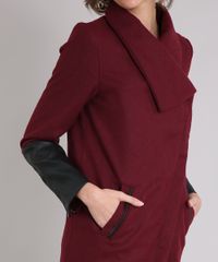 Casaco-Feminino-Longo-Gola-Ampla-em-Feltro-com-Recorte-e-Ziper-na-Manga-Vinho-8892718-Vinho_4